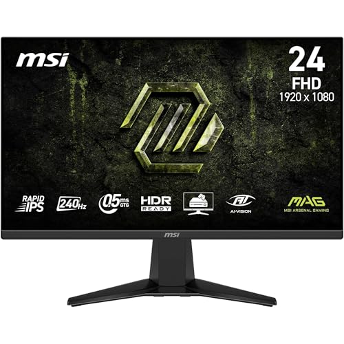 🔥 STARKER PREIS (-31%) MSI MAG 245F X24 Gaming-Monitor 61 cm, 1920x1080 FHD, schnelles IPS, 240Hz, 0,5ms, HDR, AMD FreeSync Premium, Augenpflege, AI-Vision, HDMI 2.0b, DP 1.2a, Rahmenlos, Vesa Halterung, Schwarz