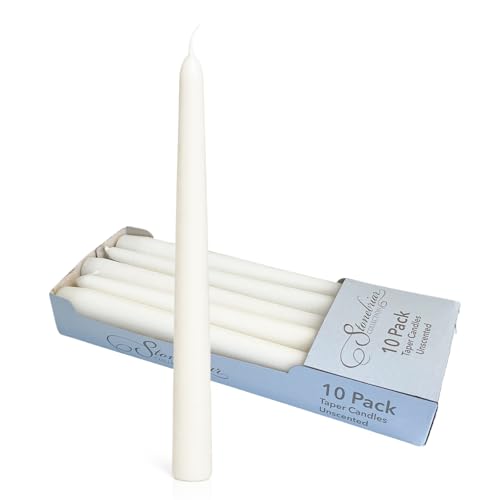 Stonebriar Tall 10" White Unscented Dripless 10 Count Taper Candles, 7 Hour Burn Time