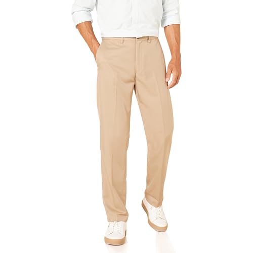 Amazon Essentials Men's Classic-Fit Expandable-Waist Flat-Front Dress Pant, Khaki Brown, 40W x 28L
