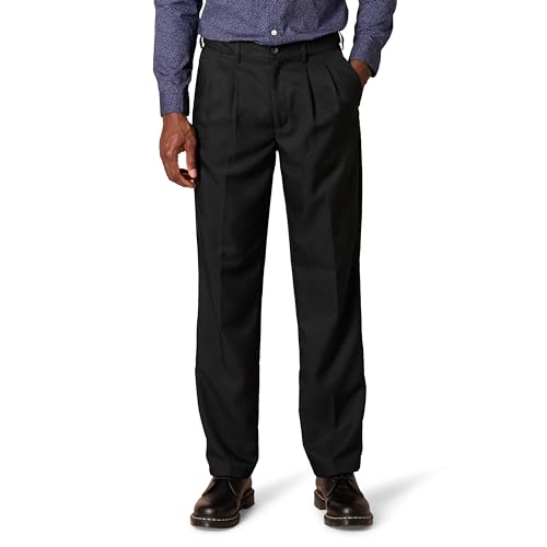 Amazon Essentials Men's Classic-Fit Expandable-Waist Pleated Dress Pant, Black, 36W x 30L