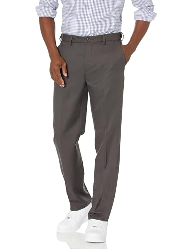 Amazon Essentials Men's Classic-Fit Expandable-Waist Flat-Front Dress Pant, Dark Grey, 34W x 31L