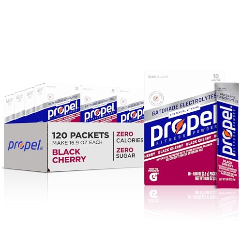 Propel Electrolyte Enhanced Water Drink Mix Powder Packets, Black Cherry, Zero Calorie & Zero Sugar Hydration with Electrolytes and Vitamins C & E (120 Packets)