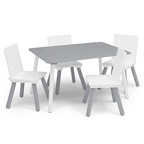 Delta Children Kids Table and Chair Set (4 Chairs Included), Grey/White