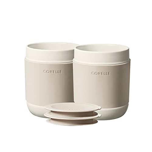 Corelle Stoneware 4-Pc Tumbler Set of 2 with Lids, Handcrafted Artisanal Travel Mug, Solid Glaze Stoneware, 13-1/2-Oz Travel Coffee Mug Set, Navy