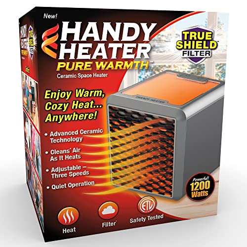Ontel Handy Heater Turbo Wall Outlet Small Space Heater with Adjustable Thermostat, Programmable 12-Hour Timer, Auto Shut Off - Quiet, Space-Saving, Ceramic (Packaging May Vary) (Pure Warmth)