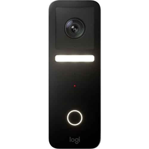 Logitech Circle View Apple HomeKit- enabled Wired Doorbell with Logitech TrueView Video, Face Recognition, Color Night Vision, and Head-to-toe HD Video - Black