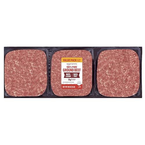 Amazon Grocery, Ground Beef, 80% Lean/20% Fat, 3 lb (Pack of 3)