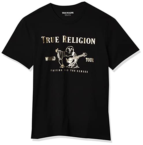 True Religion Men’s Graphic T-Shirt – Short Sleeve Metallic Buddha Tee, Mens T Shirt, Black, Large