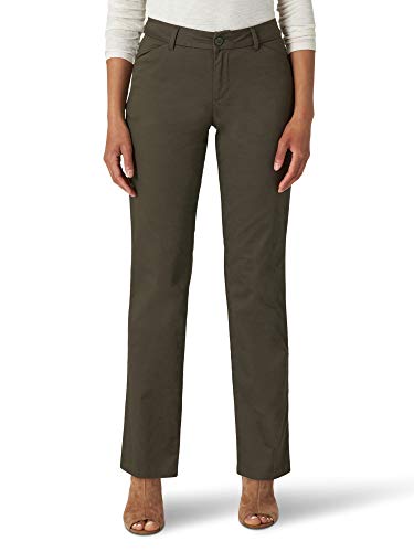 Lee Women's Size Wrinkle Free Relaxed Fit Straight Leg Pant, Frontier Olive, 18 Plus Medium