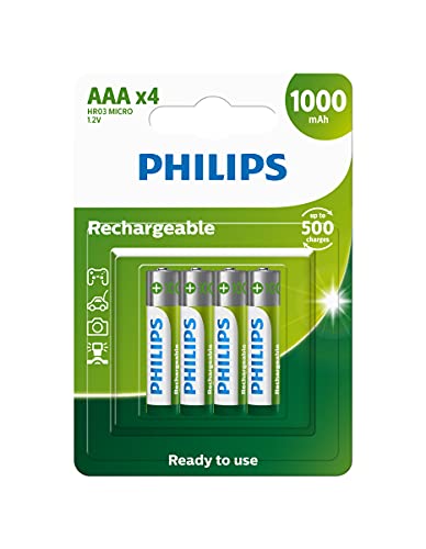 Pilha recarregável AAA 1.2V 1.000mAh, PHILIPS, padrão, R03B4RTU10/59