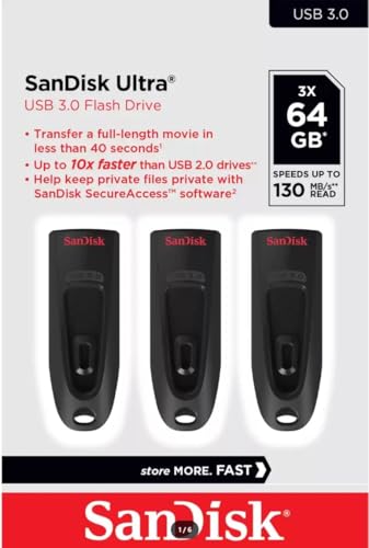 (-29%) SANDISK Ultra 64 GB, USB-A Laufwerk, bis zu 130 MB/s Lesen, 3er Pack