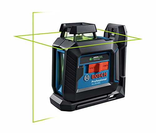 BOSCH GLL50-40G Green-Beam Self-Leveling 360 Degree Cross-Line Laser, Includes 4 AA Batteries, L-Bracket, Ceiling Clip, 