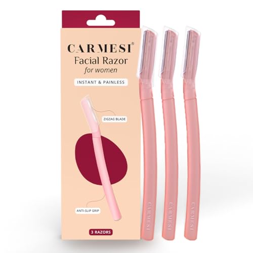 Carmesi Reusable Face Razor for Women Facial Hair- 3 Razors | Instant & Painless Hair Removal | For Eyebrows, Upper Lip, Forehead, Peach Fuzz, Chin an