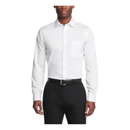 Van Heusen Men's Dress Shirt Regular Fit Ultra Wrinkle Free Flex Collar Stretch Solid, White, 18"-18.5" Neck 34"-35" Sleeve