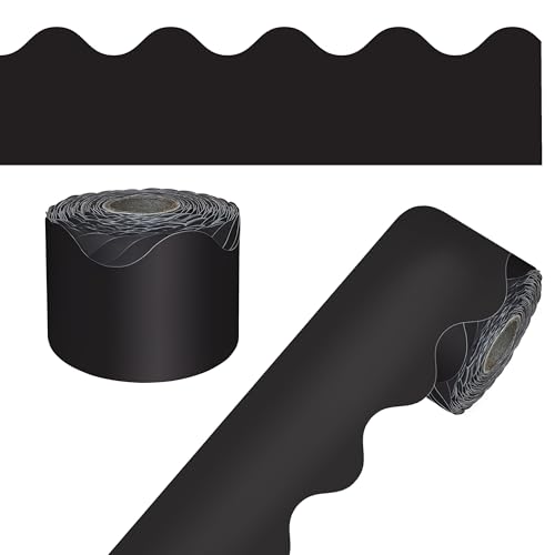 Carson Dellosa 65Ft of Black Bulletin Board Borders, 1 Roll of Scalloped Trim for Rolling Whiteboard, Cork and Posterboard, Party, Office Decorations, and Classroom Decor