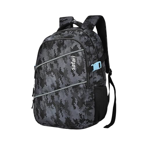 Safari Omega Plus Casual Laptop Backpack, 2 compartments, Raincover, Organizer, Full body print, Bottle holder, Front pockets Softline (Black)