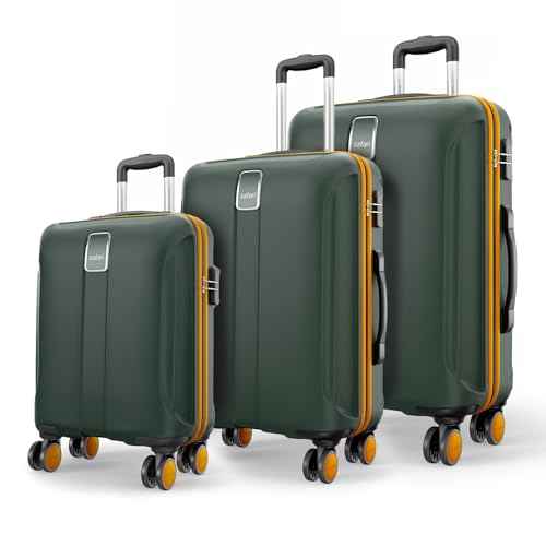 Safari Thorium Neo 8 Wheels Spinner Set of 3 Trolley Bags, Hard Case Polycarbonate, 360° Wheeling Carry on & Check-in Luggage for Men & Women, Suitcas