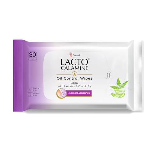Lacto Calamine Oil Control Face Wipes 30N each- Pack of 1 | Makeup Remover Wipes | Wet Tissue for Face With Neem, Aloe Vera & Niacinamide | Wet Wipes 