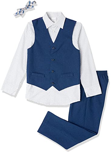 Van Heusen Boys' 4-Piece Formal Suit Set, Vest, Pants, Collared Dress Shirt, and Tie, Blue Jean, 2T