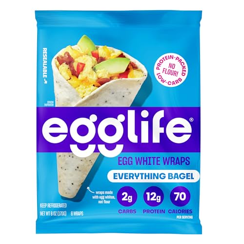 egglife egg white wraps, Everything Bagel, Egg White Wraps, 6 Total Wraps - Gluten Free, Dairy Free, No Flour, Sugar Free, Keto Friendly, Paleo, Low Net Carb, Protein Packed