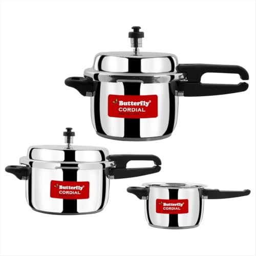 Cordial 2L, 3L & 5L SS Pressure Cooker Combo | Stainless Steel | Induction & Gas Stove Compatible| ISI Certified| Triple Safety System| Silver