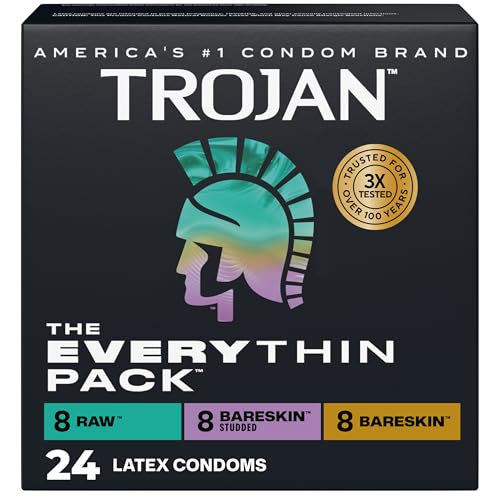 TROJAN BareSkin Condoms, Everythin Variety Pack, Lubricated Latex BareSkin Thin Condom, 24 Count