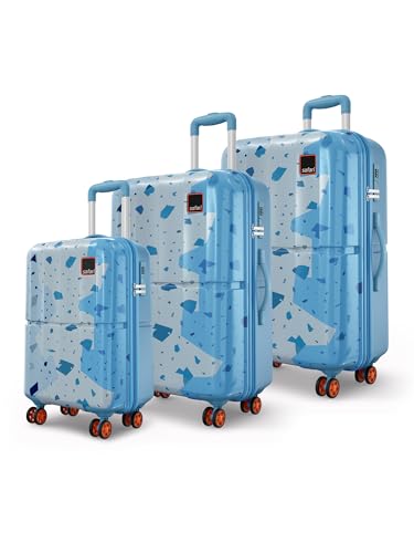 Tazzo 8 Wheels Set of 3 Trolley Bag, Hard Case Polycarbonate, 360º Wheeling Small Check in Luggage, Suitcase for Travel, Trolley Bags for Travel, Prin