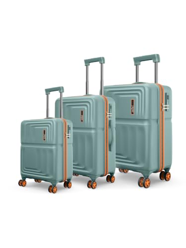Safari Roma Hard Luggage Trolley Bag with 8 Wheels Set of Cabin, Medium and Large Size Suitcases - Sage Green