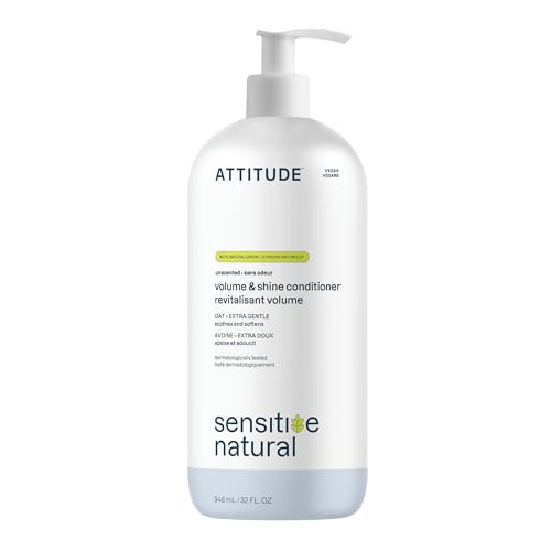 ATTITUDE Hair Conditioner for Sensitive Dry Scalp, Soothing Oat, Naturally Derived Ingredients, Dermatologically Tested, Vegan Detangler, Extra Gentle, Unscented, 32 Fl Oz