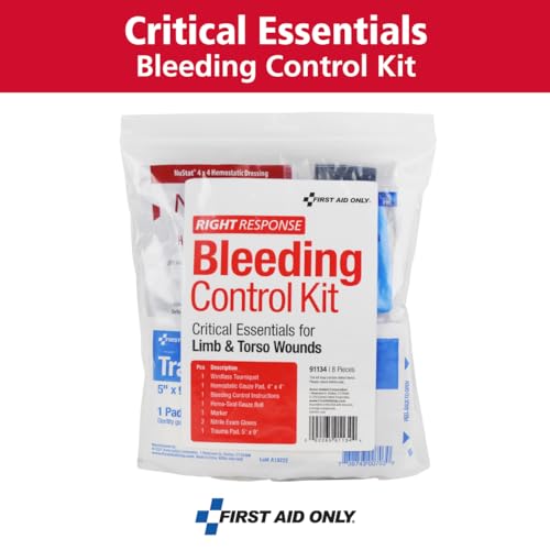 First Aid Only 91134 Critical Essentials Bleeding Control Kit for Limb &amp; Torso Wounds, 8 Pieces