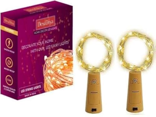 Desidiya® Bottle Lights with Cork, Mini Copper Wire, 24 LED Battery Operated String Decorative 200cm Fairy Light DIY Festive Decor for Diwali Wedding 