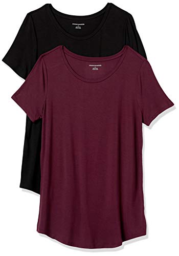 Amazon Essentials Women's Short-Sleeve Scoopneck Tunic, Pack of 2, Black/Burgundy, X-Large