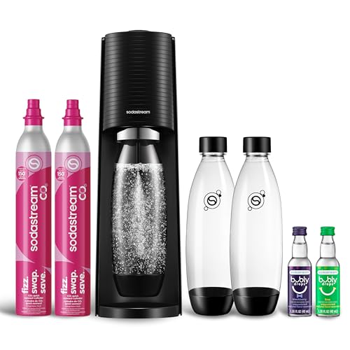 SodaStream Terra Sparkling Water Maker Bundle (Black), with CO2, DWS Bottles, and Bubly Drops Flavors