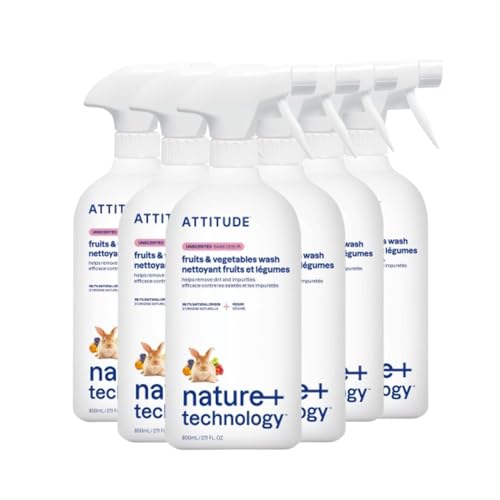 ATTITUDE Fruit & Vegetable Wash, Food-Safe Produce Wash, Removes Dirt & Residue, Vegan & Plant-Based Ingredients, Unscented, 27.1 Fl Oz (Pack of 6)
