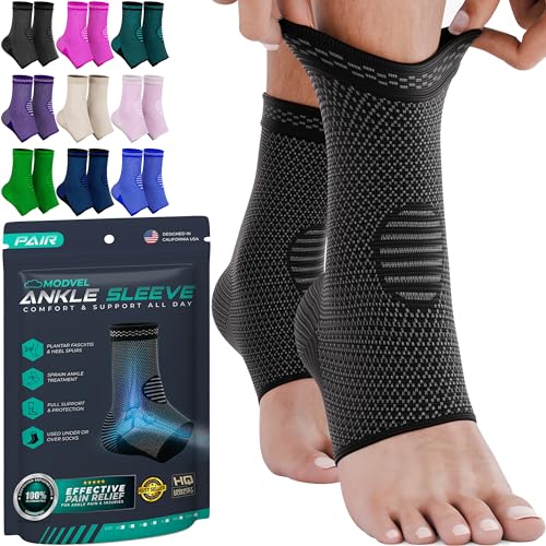 Modvel Foot & Ankle Brace Socks for Sprained Ankle Compression Sleeve - Plantar Fasciitis Relief Brace, Foot Support for pain Women & Men - Tendonitis & Arthritis Feet Sleeve, Stabilizing Ankles Wrap