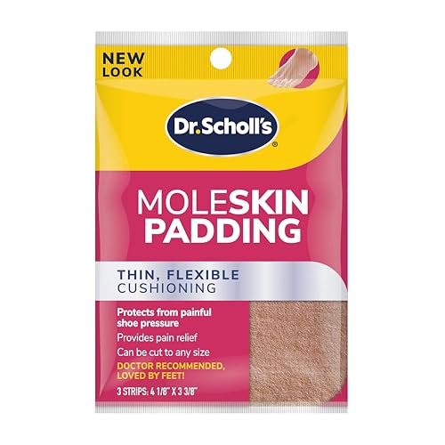 Dr. Scholl's Moleskin Padding Strips, 3 Strips // Thin, Flexible Cushioning & Pain Relief - Cut to Any Size - Doctor Recommended - Strip Size 4 1/8 Inches X 3 3/8 Inches