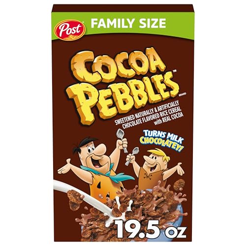 Cocoa PEBBLES Cereal, Chocolatey Kids Crunch, Gluten Free Sweetened Rice Crunch, 19.5 oz Family Size Cereal Box