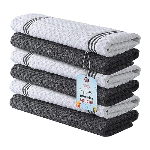 Infinitee Xclusives 100% Cotton Kitchen Towels - 15x25 Inch Ultra Soft Tea Towel, Super Absorbent Terry Dish Towels for Kitchen Linens |Grey|