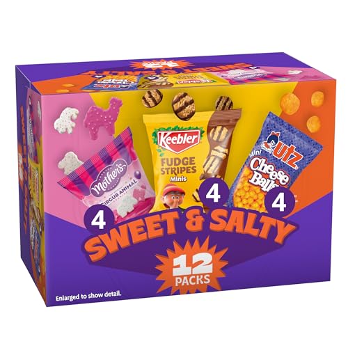 Keebler Sweet & Salty Mix, Keebler Fudge Stripes, Mother's Circus Animals, Utz Mini Cheese Balls, 1 Oz. (Pack of 12)