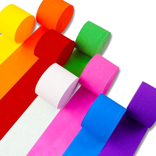 PartyWoo Crepe Paper Streamers 8pcs 656ft Pack of Rainbow Colorful Crepe Paper Streamers for Graduation Baby Shower Unic