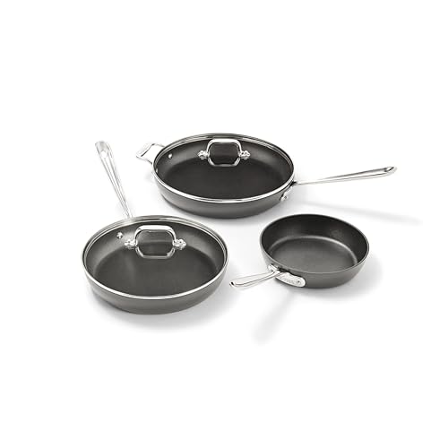 All-Clad HA1 Hard Anodized Nonstick Fry Pan Set – 3-Piece Cookware, 8", 10", 12" Skillets with Lid, Induction Compatible, Oven Safe to 500°F, Lid Safe to 350°F, Black