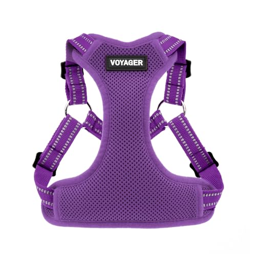 Best Pet Supplies Voyager by - Fully Adjustable Step-in Mesh Harness with Reflective 3M Piping - Purple (Matching Trim), Large