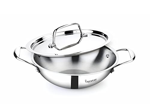 Crystal TriPro -Triply Stainless Steel Kadai with Lid - 18 cm (Induction Bottom)