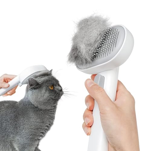 aumuca Cat Brush for Shedding, Cat Brushes for Indoor Cats, Cat Brush for Long or Short Haired Cats, Cat Hair Brush Cat Grooming Deshedding Brush for Dog Kitten Rabbit Massage Removes Loose Fur, White