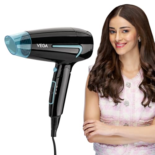 VEGA U Style 1400-1600W Foldable Hair Dryer for Women & Men with Cool Shot Button, 2 Speed/Heat Settings, Detachable Nozzle, Blow Dryer, 16 Amp Plug F