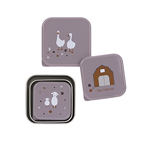 🔥 STARKER PREIS (-40%) LÄSSIG Snackbox 3er Set Edelstahl 3 Stück Tiny Farmer lilac