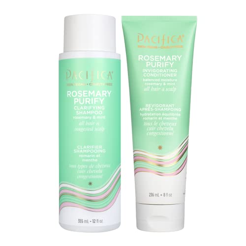 Pacifica Shampoo & Conditioner Set – Rosemary Purify Invigorating Set with Cooling Mint for Clarifying and Detoxing, Sulfate-Free, Vegan & Cruelty-Free, 12 oz & 8 oz (Set of 2)