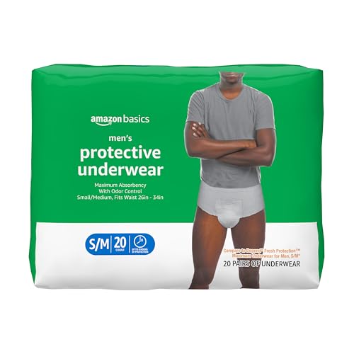 Amazon Basics Incontinence Underwear for Men, Maximum Absorbency, Small/Medium, 20 Count (1 Pack)
