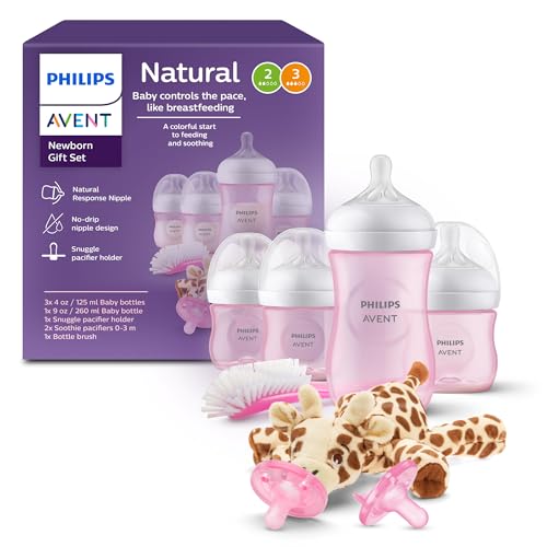 Philips Avent Natural Baby Bottle with Natural Response Nipple, Pink Baby Gift Set with Snuggle, SCD838/03