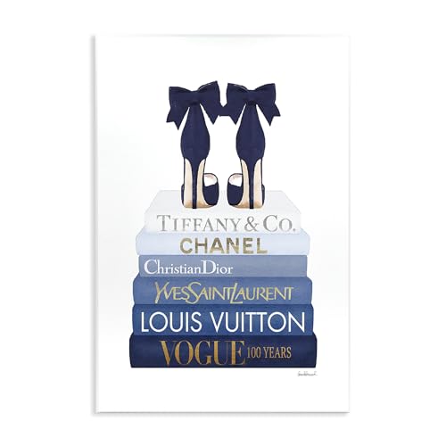 Stupell Industries Navy Blue Bow Heels Chic Glam Bookstack